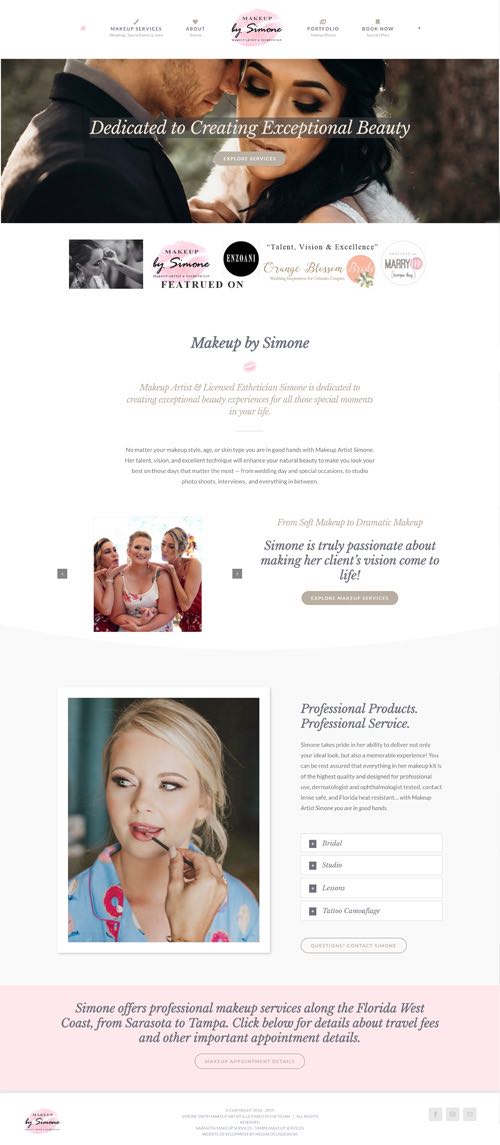Web Design Client MakeupbySimone.com Sarasota Tampa
